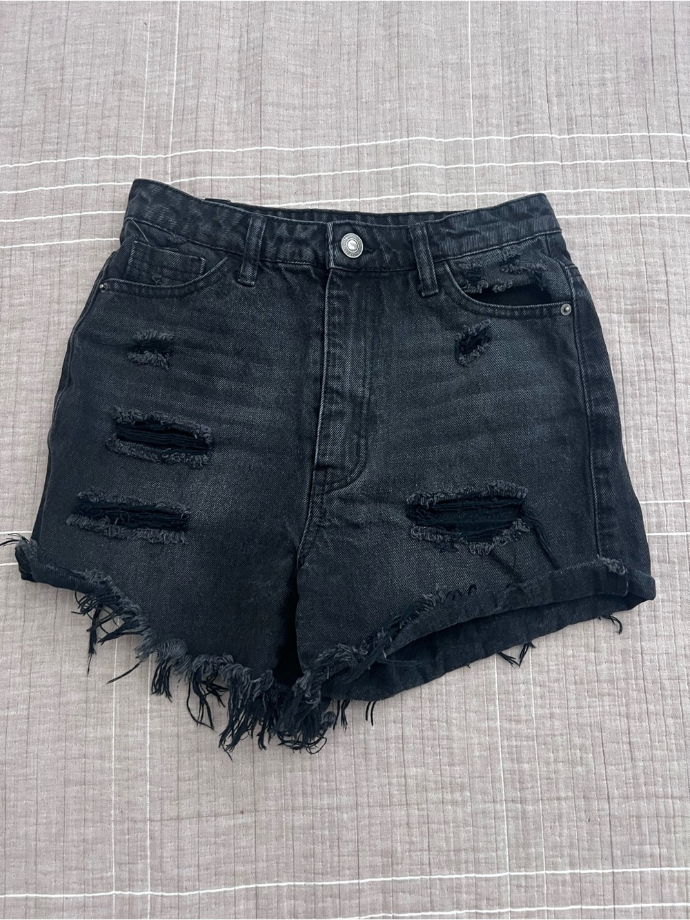 High-Rise Black Distressed Women's Denim Shorts